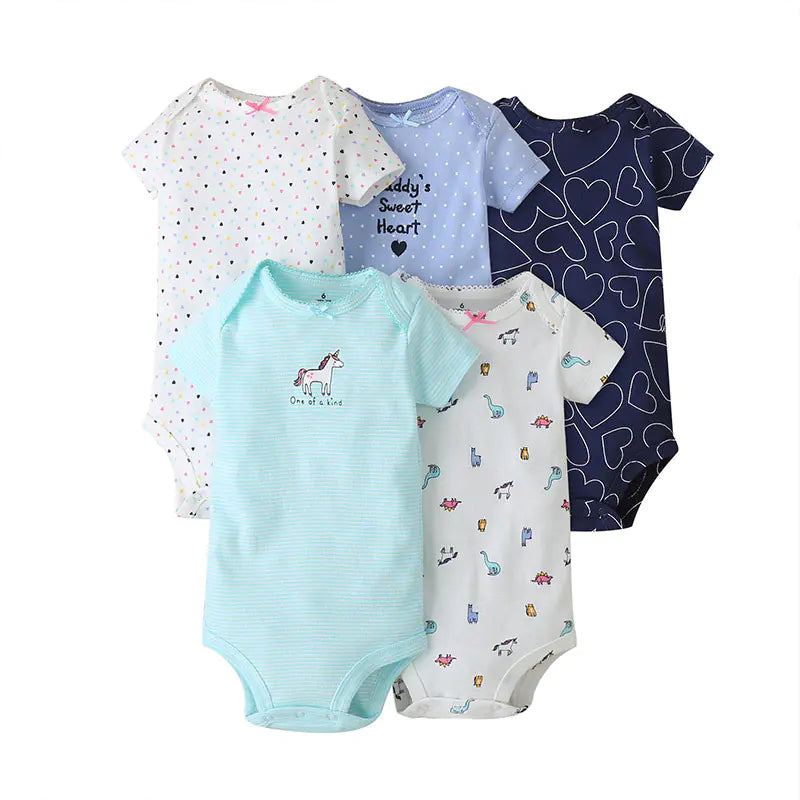 Summer Short Sleeve Baby Romper Set (5 Pieces)