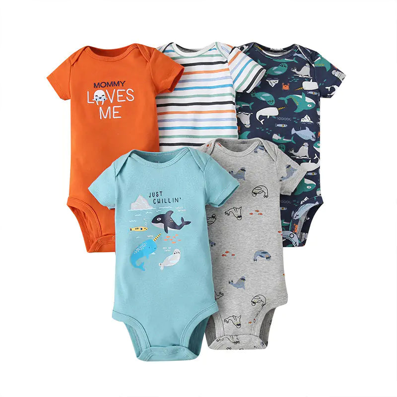 Summer Short Sleeve Baby Romper Set (5 Pieces)