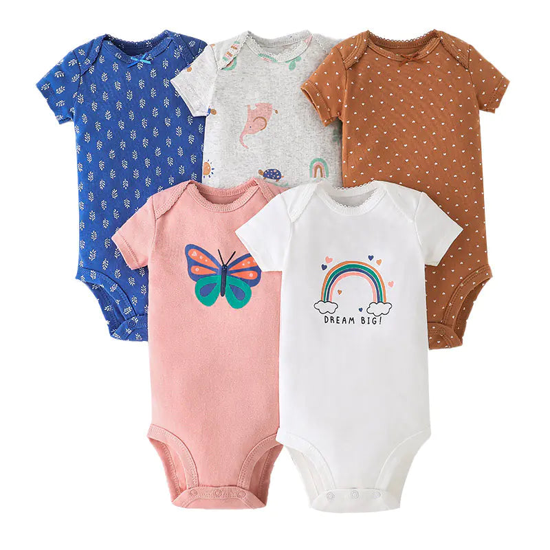 Summer Short Sleeve Baby Romper Set (5 Pieces)