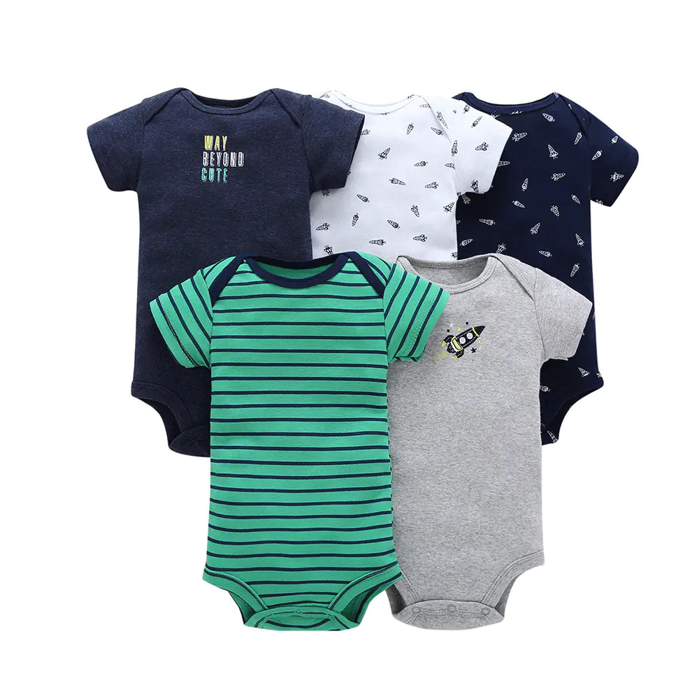 Summer Short Sleeve Baby Romper Set (5 Pieces)