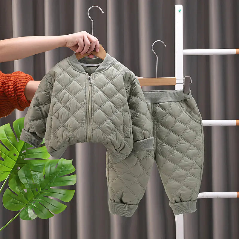 Kids Fleece-Lined Plaid Winter Jacket & Pants Set