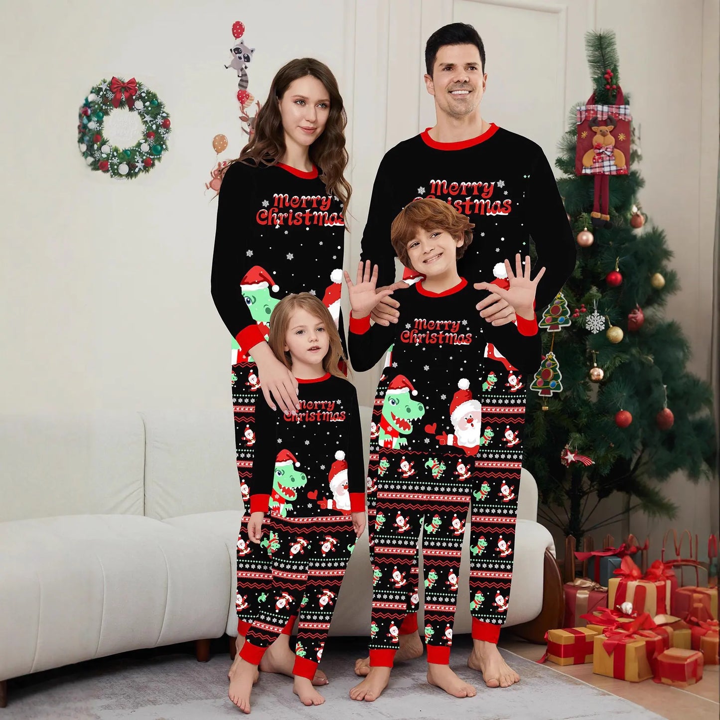 Cartoon Dinosaur Print Black Family