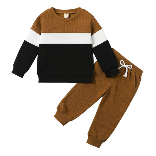 ADXSUN Kid Toddler Boy Clothes Color Block Sweatshirt and Casual Pants 28Pcs Boys Fall Winter Outfits