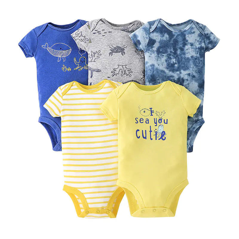 Summer Short Sleeve Baby Romper Set (5 Pieces)