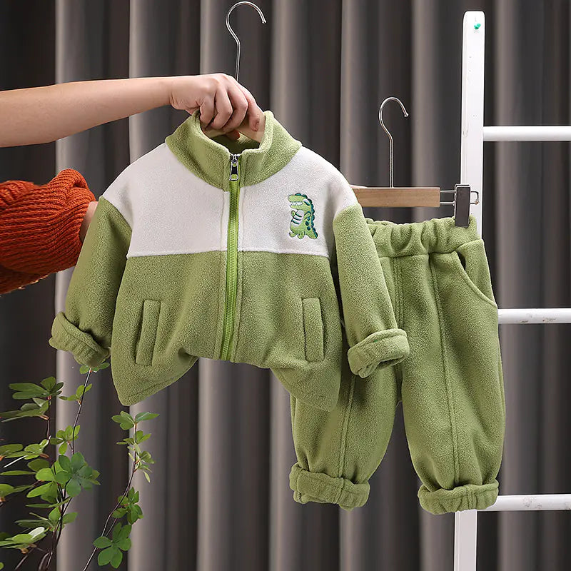 Kids Fleece-Lined Plaid Winter Jacket & Pants Set