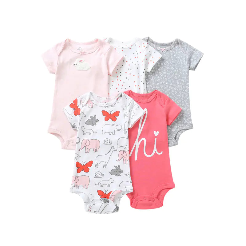 Summer Short Sleeve Baby Romper Set (5 Pieces)