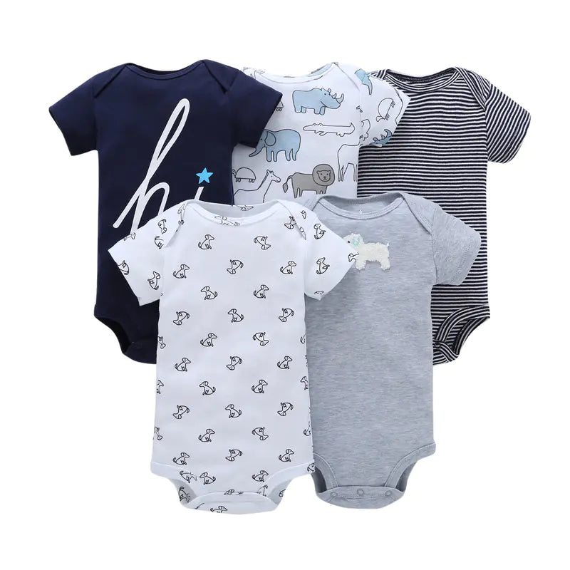 Summer Short Sleeve Baby Romper Set (5 Pieces)