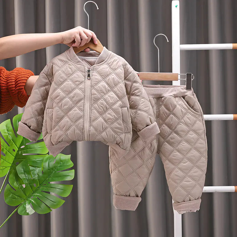 Kids Fleece-Lined Plaid Winter Jacket & Pants Set