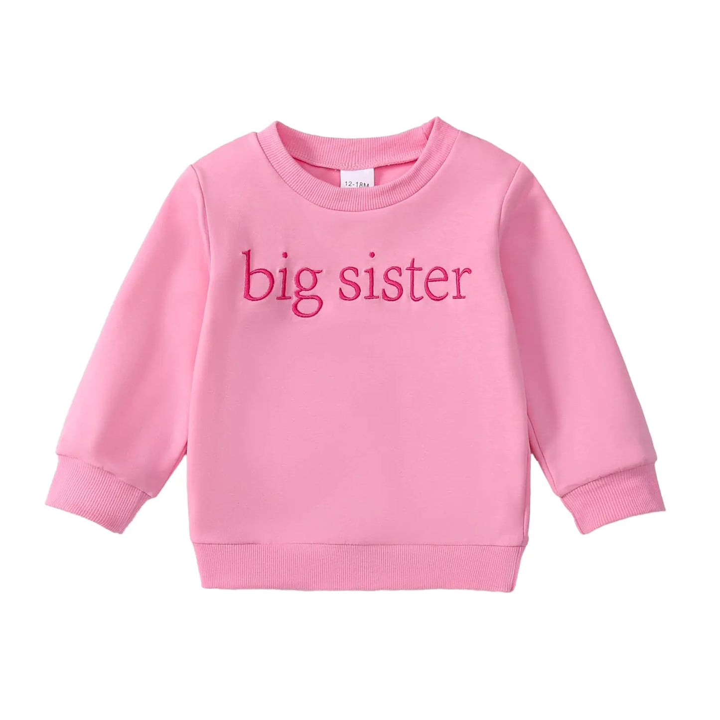 ADXSUN Toddler Girl Big Sister Sweatshirt Embroidered Letters Pullover Top Fall Outfits Winter Clothes Light Pink