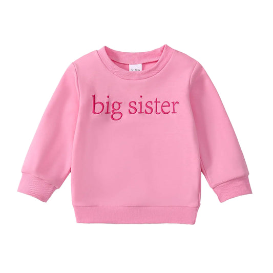 ADXSUN Toddler Girl Big Sister Sweatshirt Embroidered Letters Pullover Top Fall Outfits Winter Clothes Light Pink