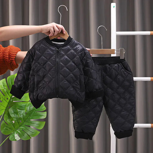 Kids Fleece-Lined Plaid Winter Jacket & Pants Set