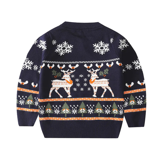 Kids' Cartoon Elk Jacquard Sweater