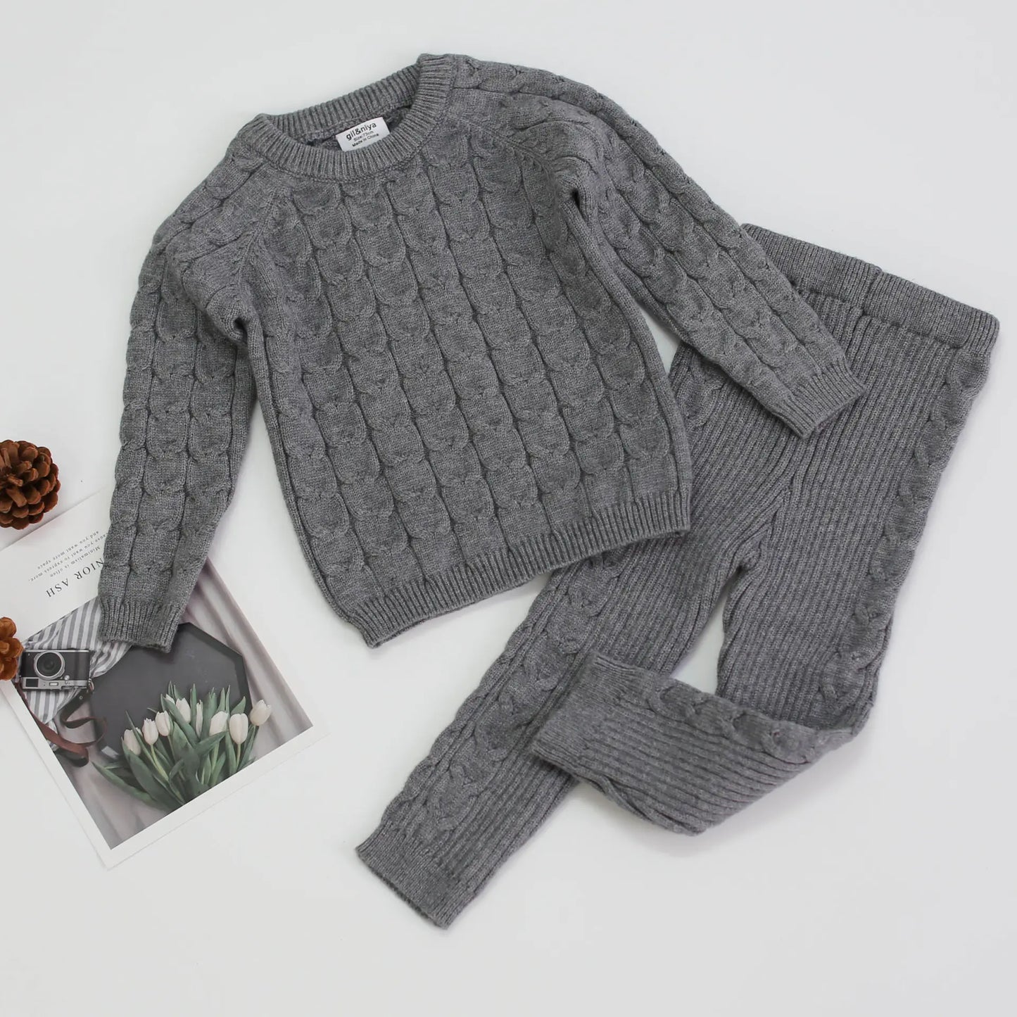 Knitted Sweater and Pants Set for Infants and Toddlers