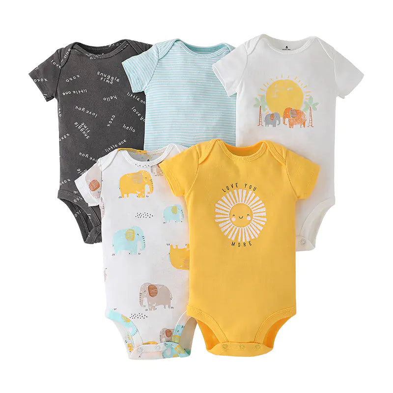 Summer Short Sleeve Baby Romper Set (5 Pieces)